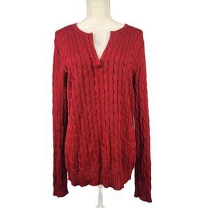 Lauren Ralph Lauren Sweater Women's XL Red Cable Knit V Neck Lightweight Soft